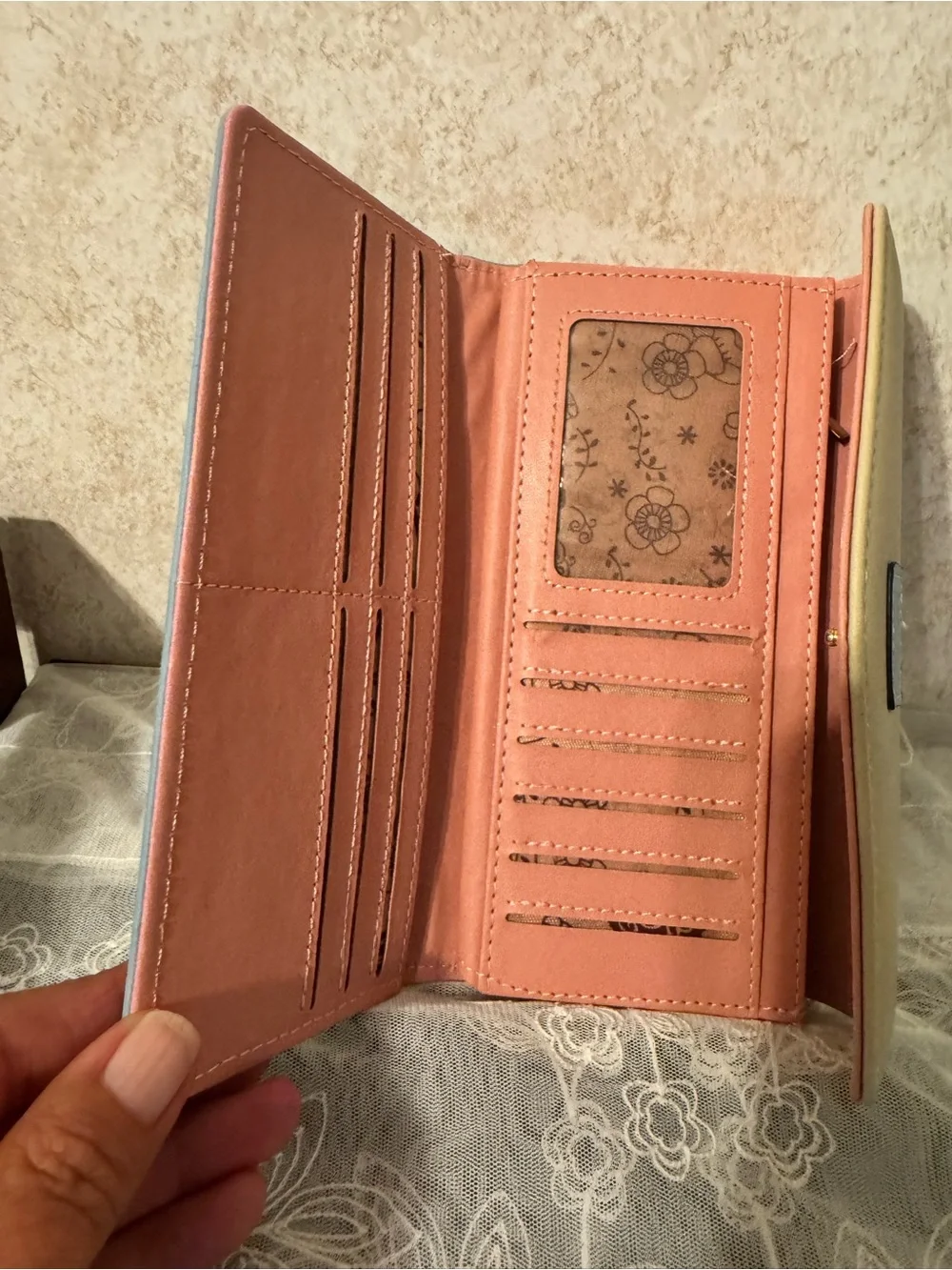 Love Light Beige and Sky Blue Floral Envelope Wallet